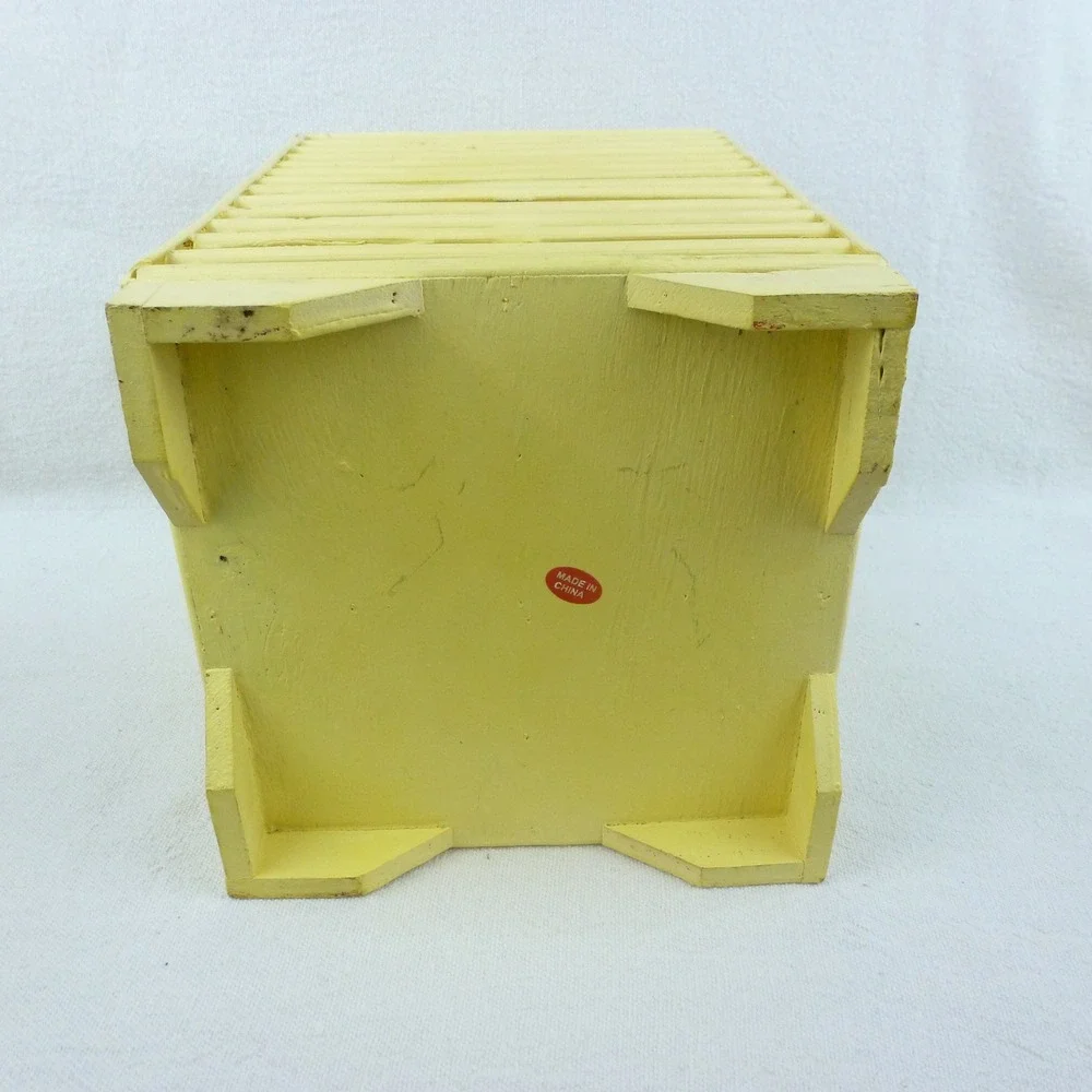 Vintage Yellow Wooden Slatted Lantern Candle Holder with‎ Glass Insert